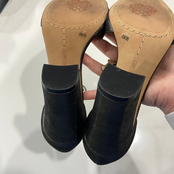 Vince Camuto Beaded Block Heels 8.5 Serafine Jeweled Suede T-Strap Heels - Picture 9 of 10